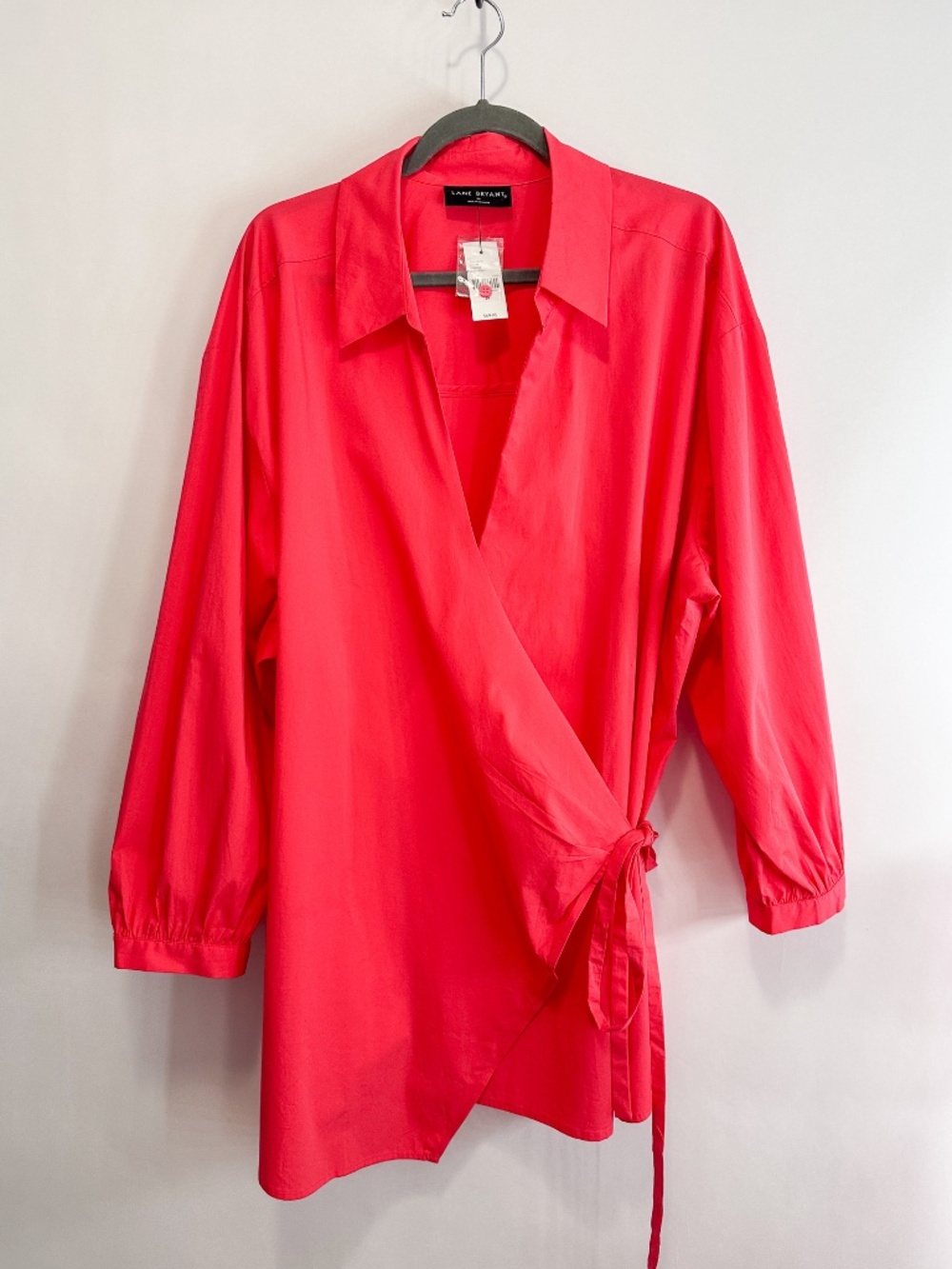 Lane Bryant Coral Long Sleeve Collared Wrap Blouse